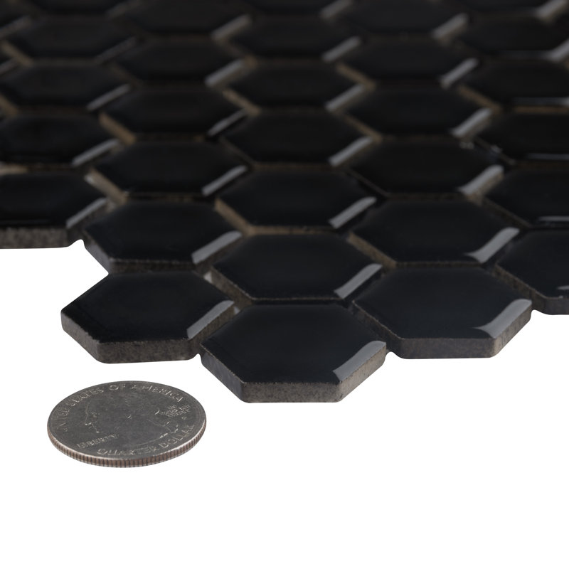 Hudson 1" x 1" Porcelain Honeycomb Mosaic Wall & Floor Tile, Black
