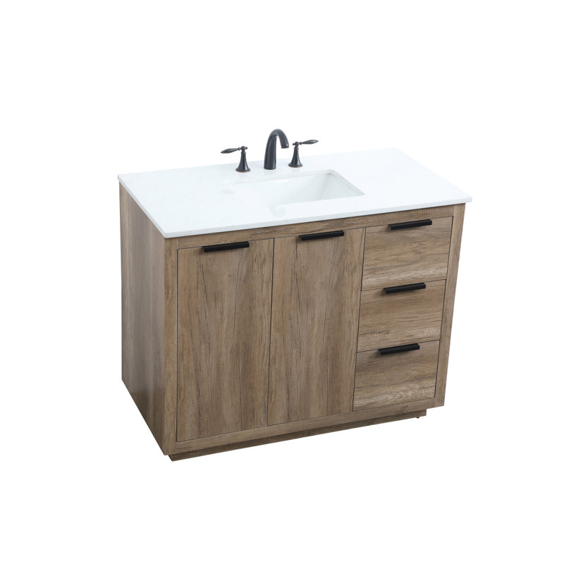 Broadlands 42'' Single Bathroom Vanity with Engineered Marble Top, Natural Oak