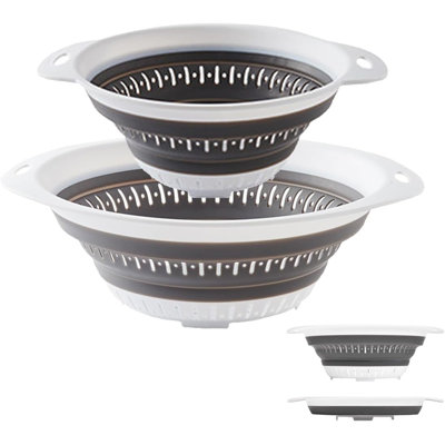 Ensemble de passoires de cuisine 2 pièces, passoire pliable de 1,3 L et 2,5 L avec poignées suspendues, résistant à la chaleur pour les légumes à pâtes