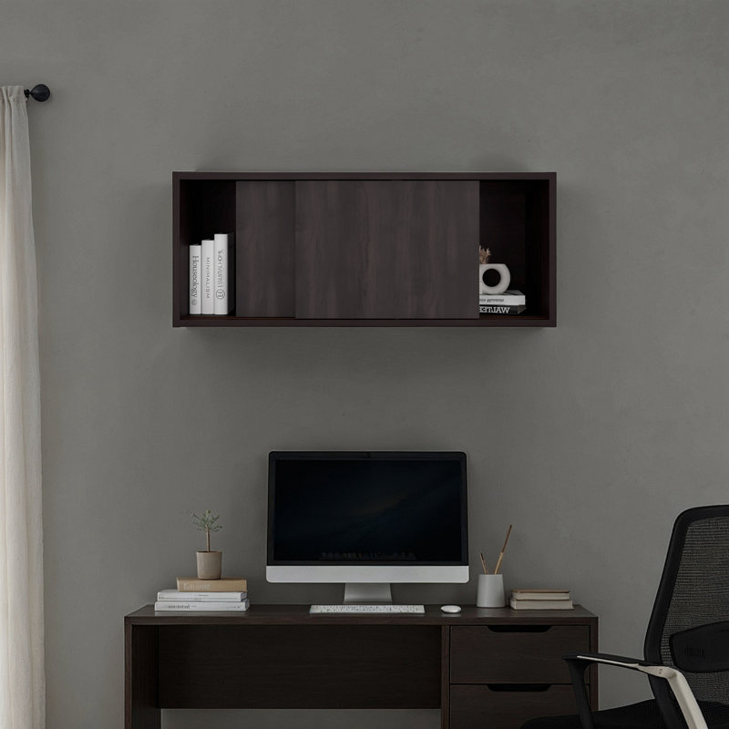 Stained Walnut Wall Storage Cabinet, Walnut, 13" H x 31" W x 13" D