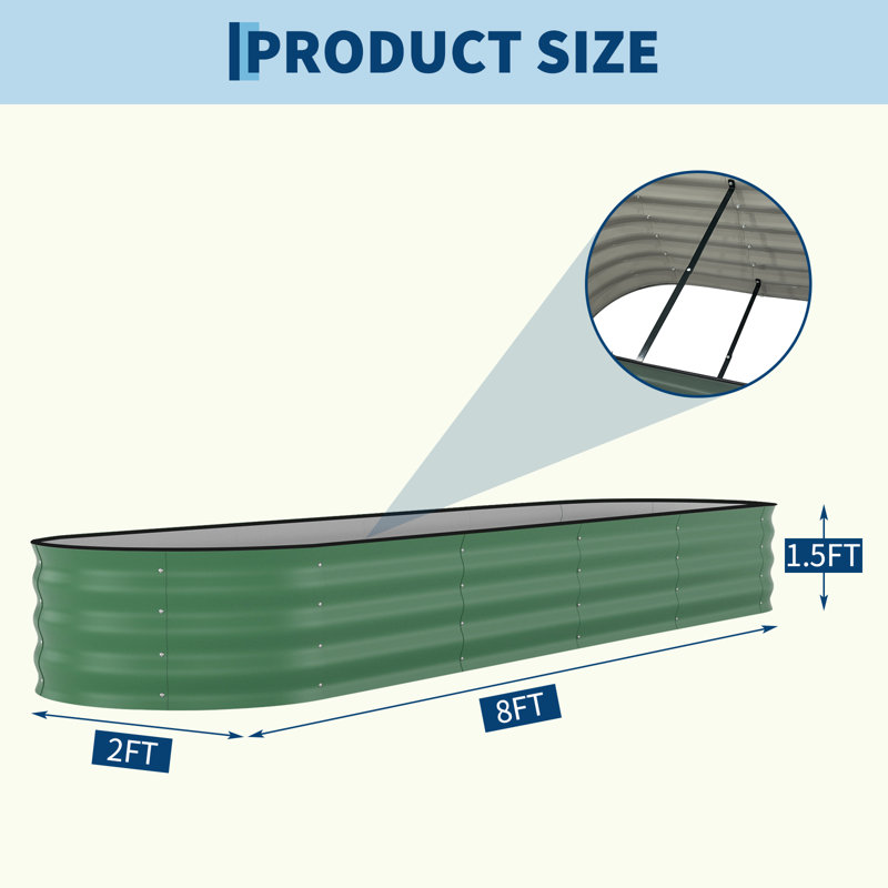 Metal Raised Garden Bed, 45cm H x 240cm W x 60cm D, Green