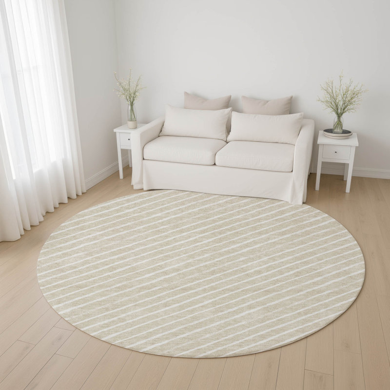 Premium Machine Washable Dockside AMF1819 Striped Holiday Rug, Round 8'