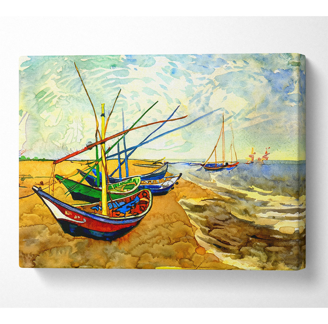 Van Gogh Fischerboote am Strand von Saintes-Maries - Kunstdrucke auf Leinwand