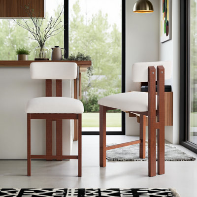 Set of 2 Modern Counter Stools, 26.5" Height Upholstered Fabric Bar Stools with Iron Frame by Latitude Run