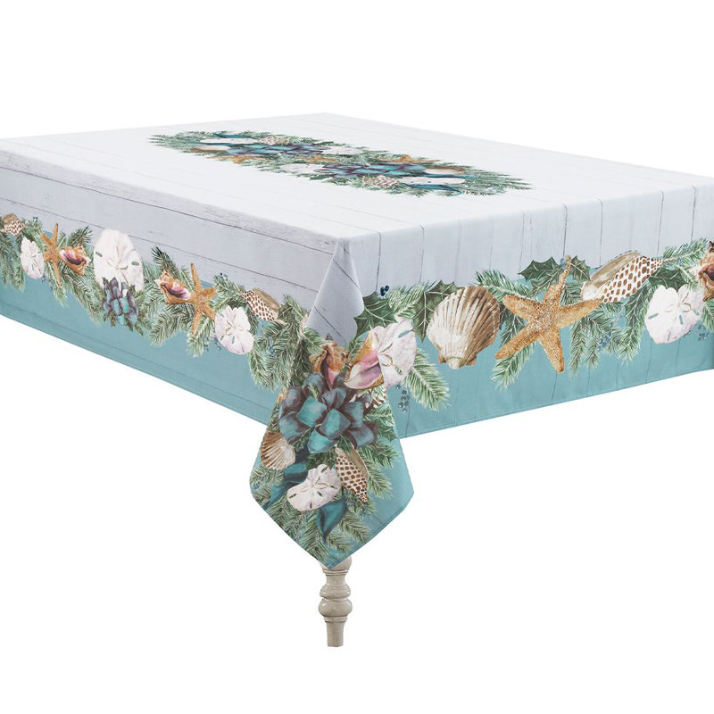 Christmas by the Sea Blue and Green Polyester Tablecloth