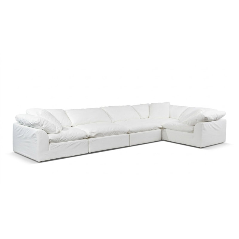 Mielke Cloud-Inspired 176" 5 Piece Oversized Deep Lounge Slipcovered Modular Corner Sectional | Performance Fabric Washable Water-Resistant Stain-Proof | Deep-Seating Down-Filled Couch | Plush Cushions, Modern Design 