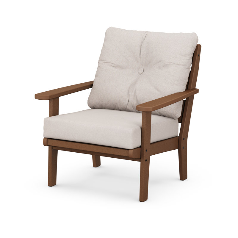 Chaise à assise profonde Lakeside, Toile de jute sable, Teck