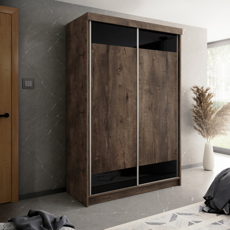 Pemberly 2 Door Solid + Manufactured Wood Wardrobe, Walnut/Black