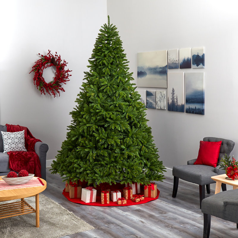 Arbre de Noël artificiel épinette vert avec lumières claires/blanches, H 9 pi