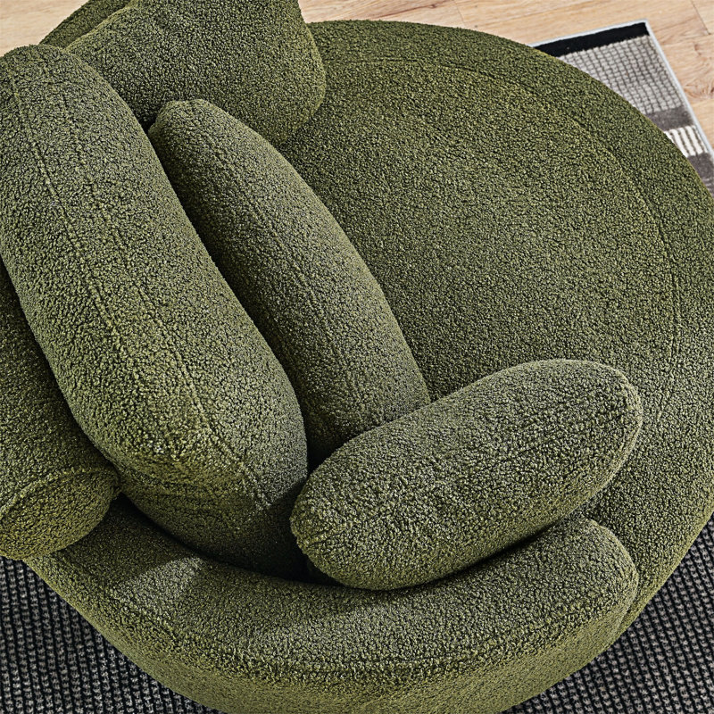 Fauteuil demi-tonneau pivotant avec repose-pieds de rangement, Tissu vert