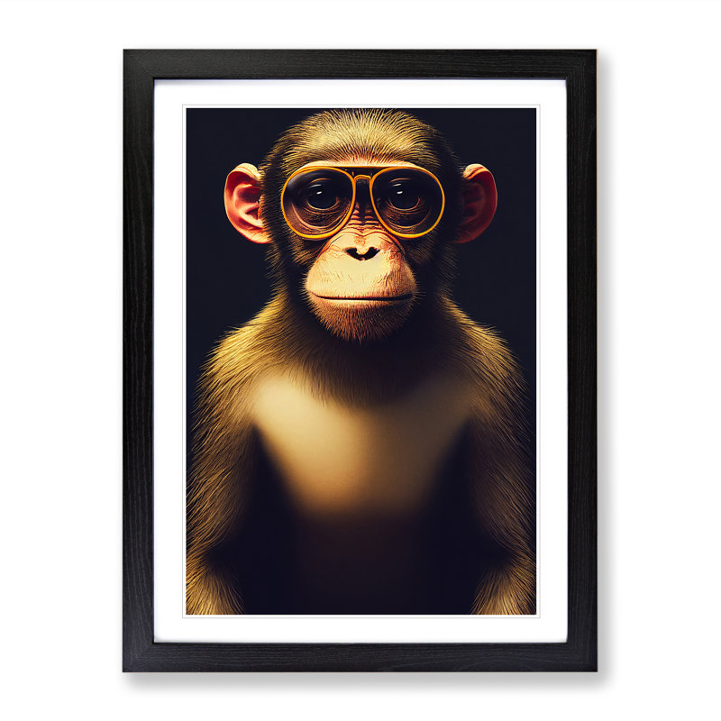 Monkey In Glasses No.3 - Framed Print, Black, 64cm H x 46cm W