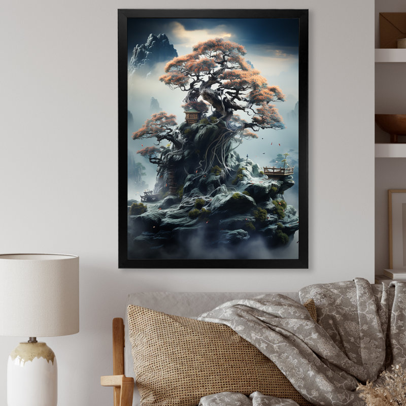 Mystical Bonsai 1 - Art mural Bonsai, Cadre simple noir, H 20 po x l 12 po x P 1 po