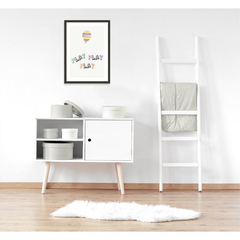 Play Play Play Paper Print, 34.5" H x 24.5" W x 0.6" D, Black Woodgrain Flat Framed