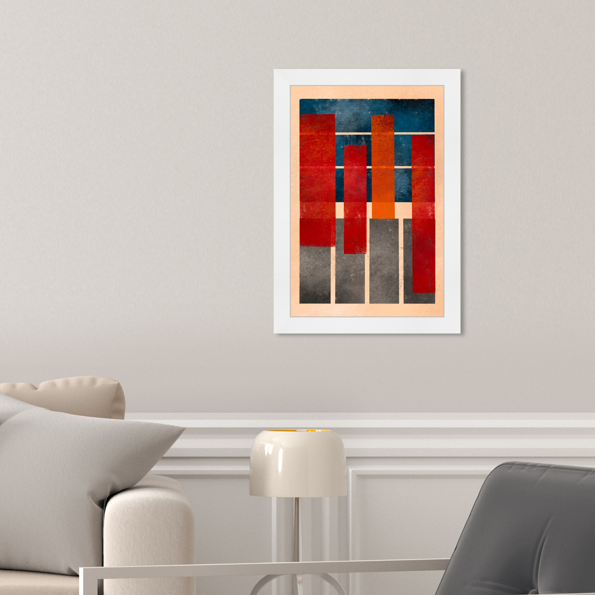 Geometric Red And Blue by Oliver Gal, 17" H x 12" W, White