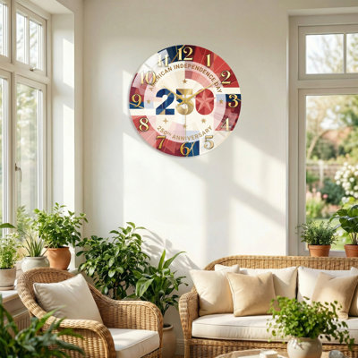 American Flag USA 250th Anniversary Merchandise Modern Decorated Glass Wall Clock Home Decor Art-23.6"