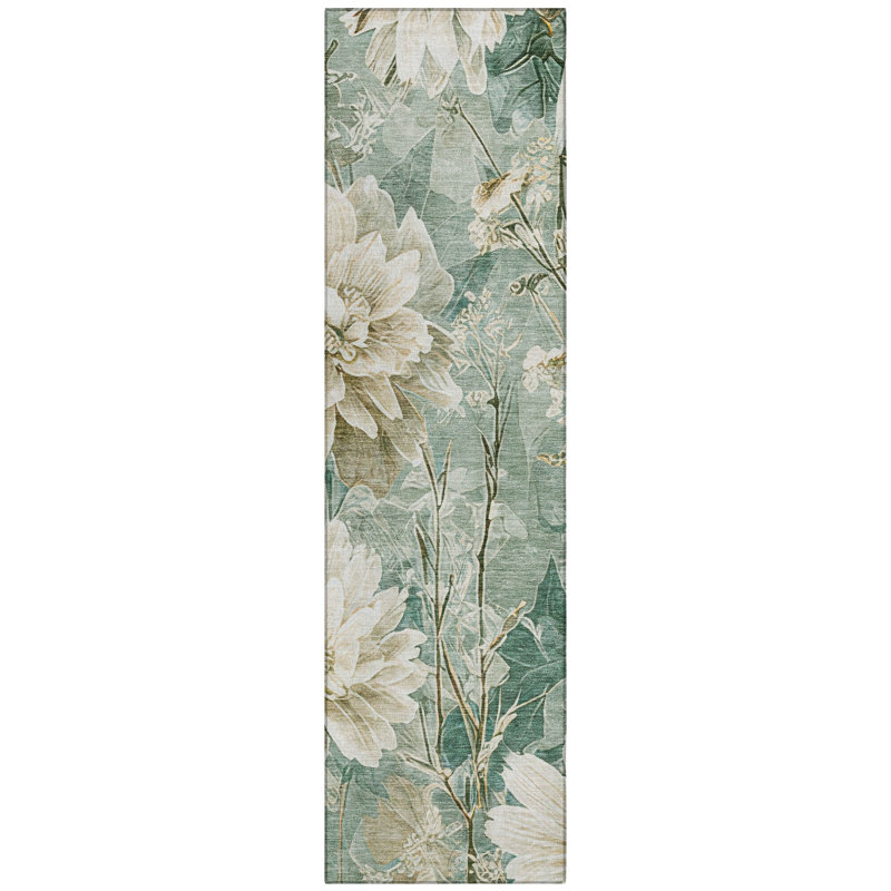 Machine Washable Indoor/Outdoor Chantille ACN2882 Floral Rug, 2'3" x 7'6" Runner, Aloe