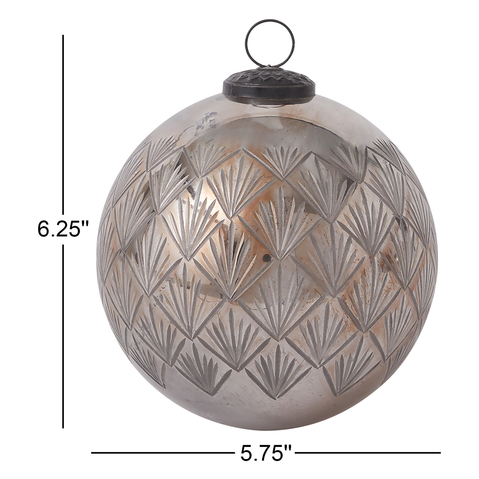 Handmade Glass Ball Ornament, 6.25" H x 5.75" W x 5.75" D