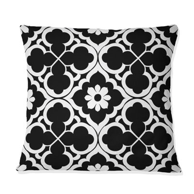 Coussin noir noir et blanc quadrilobe VII - moderne