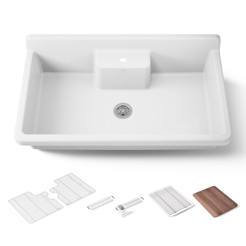 Farmstead 45 In. Top-/Wall-Mount Single-Bowl Workstation Farmhouse Kitchen Sink, Peach Blow