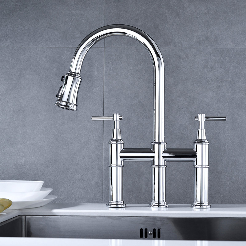 Bridge Kitchen Faucet With Pull-Down Sprayhead In Spot, Chrome