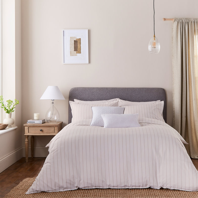 Juno Cotton Striped Duvet Cover Set with Pillowcases Included, Beige, Super King Duvet Cover + 2 Pillowcases