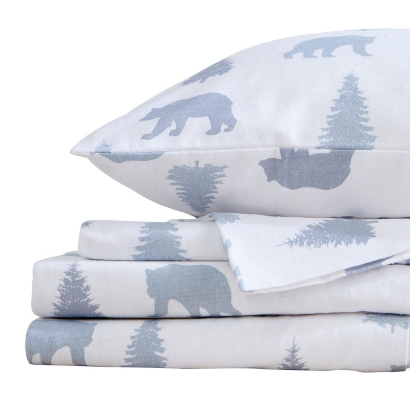 Full Grey Bears Cotton Flannel Deep Pocket Sheet Set