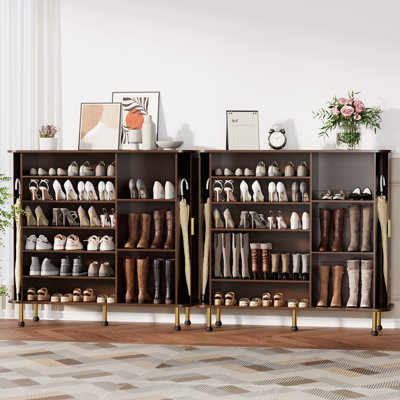 47" 6-Tier Shoe Cabinet with Sliding Door - Wooden Shoe Storage with Adjustable Shelves, Mid-Century Modern Freestanding Organizer