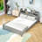 Wooden Platform Bed with Integrated LED Motion Sensor Light, Flexible Bed Guardrails and Shelf-312015104-312015117