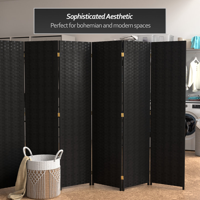 70.75" x 140" 8 Panel Room Divider, 70.75" H x 140" W x 0.75" D, Black, 8