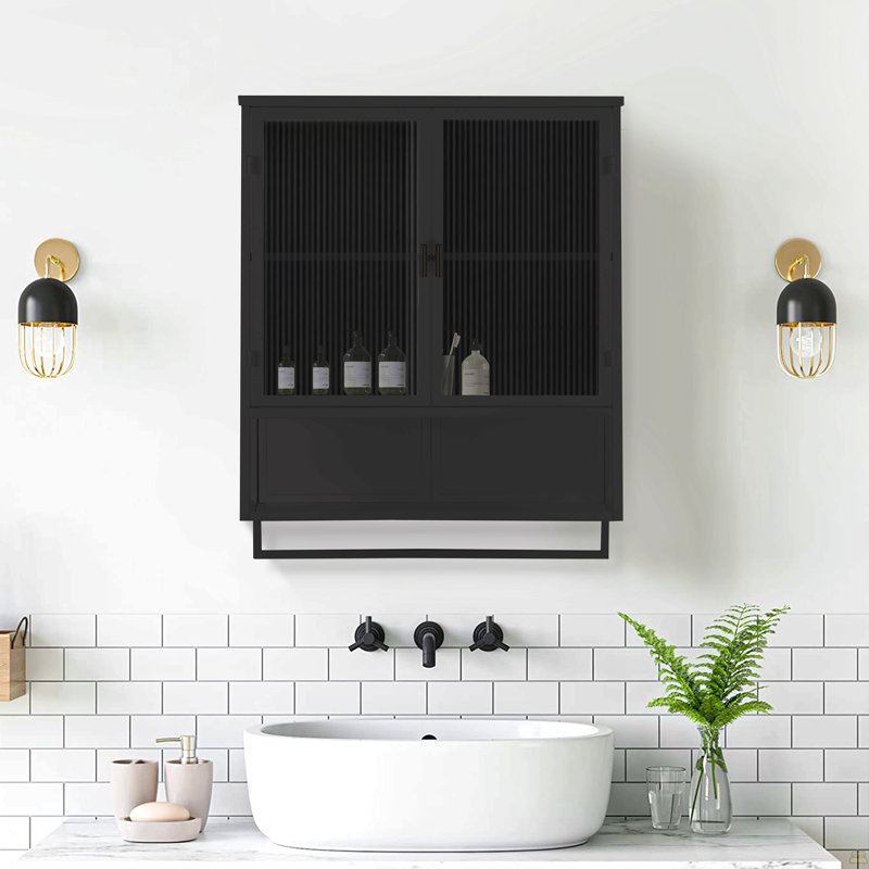 Armoire murale moderne 23,62 po à deux portes avec rangement fermé à deux niveaux