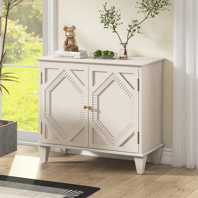 Buffet rétro l 33,6 po avec tablette réglable, pieds en bois massif, Blanc antique