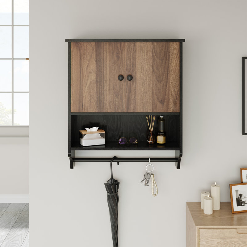 MDF Wall Bathroom Cabinet, Matte Black/Brown