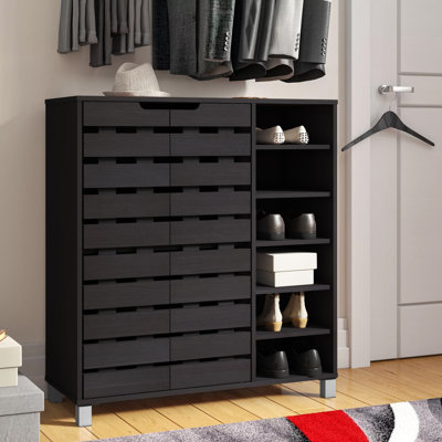 Wirt Modern and Contemporary 2 Door Wood 18 Pair Shoe Cabinet with Open Shelves