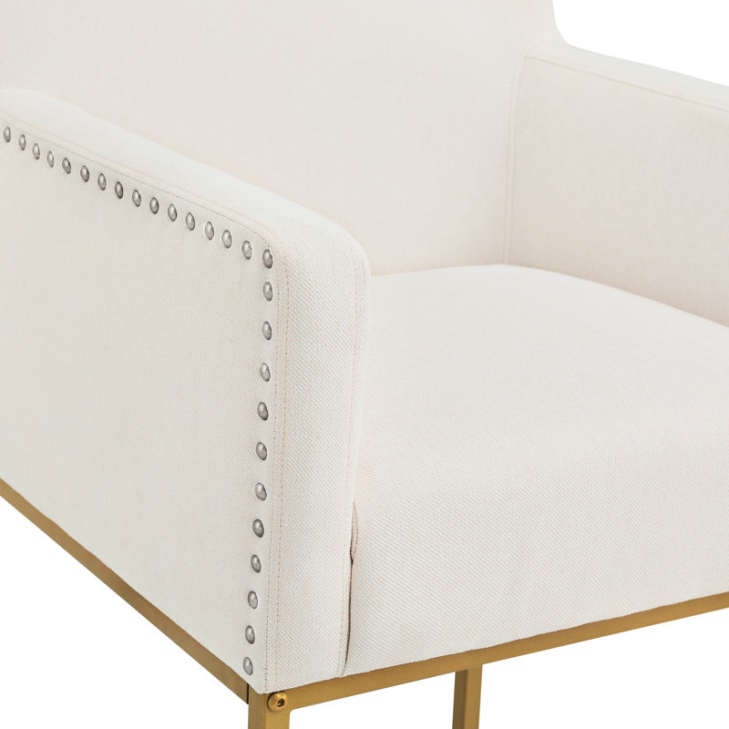 Levertis Upholstered Counter Stool, Beige/Gold, Counter Stool (26.5" Seat Height)