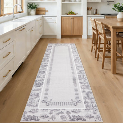Tapis Toile de Jouy lavable à la machine – Tapis à motif champêtre français, ultra doux, antidérapant et ne peluche pas