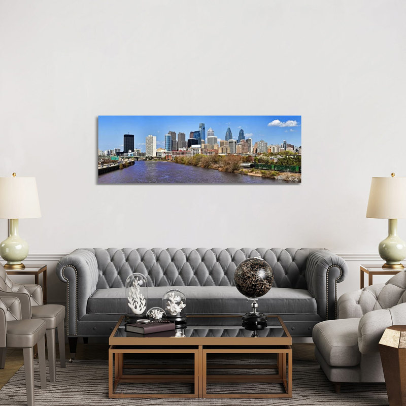 Skyscrapers In A City, Liberty Tower, Comcast Center, Philadelphia, Pennsylvania, USA by Panoramic Images - Wrapped Canvas Panoramic Print