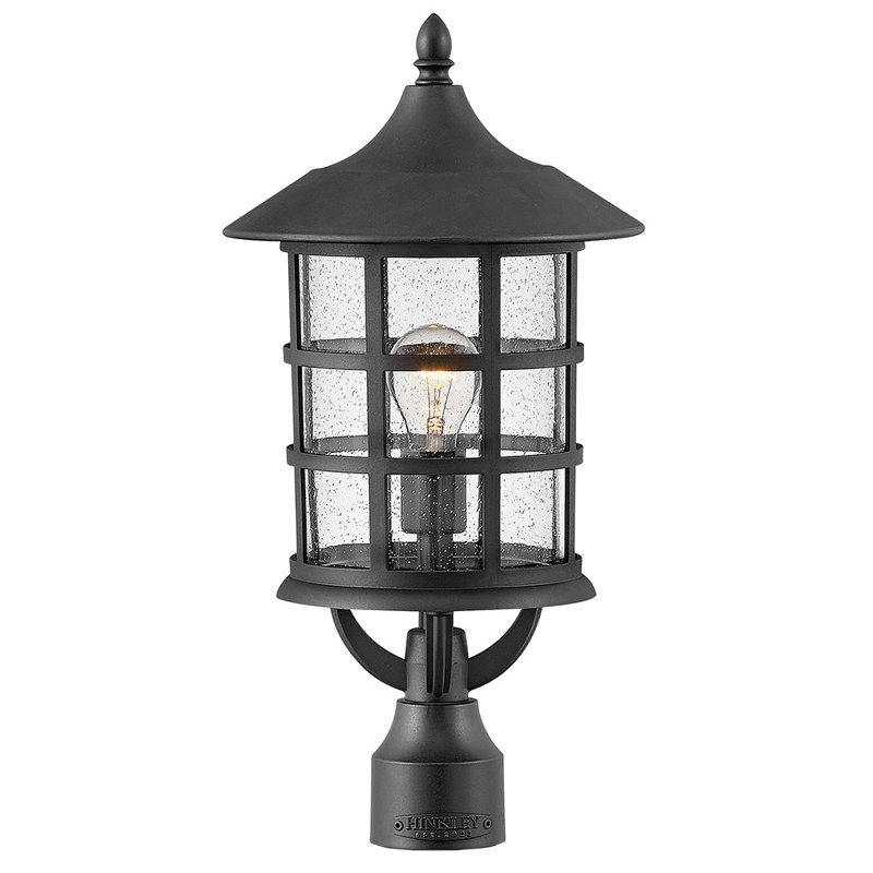 Coastal 12V Composite Outdoor Post Mount Lantern with Clear Seedy Glass (Post Sold Separately), Textured Black