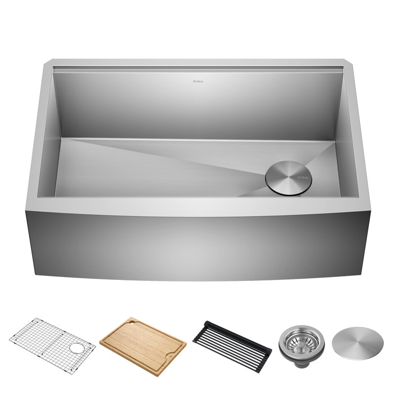 Évier de cuisine KRAUS Kore ™ Workstation Farmhouse, L 30 po x l 20,75 po x H 10 po, Acier Inoxydable