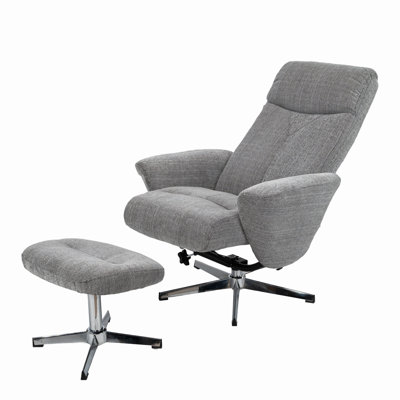33" Contemporary Chenille Recliner And Ottoman With Swiveling Metal Base