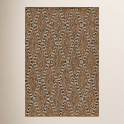 Twill Brown Beige Geometric Outdoor Rug