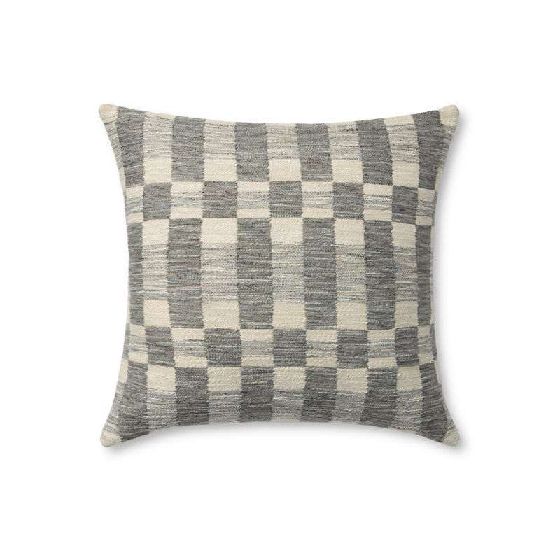 Amber Lewis x Loloi Adams Throw Pillow, Charcoal / Ivory, Down