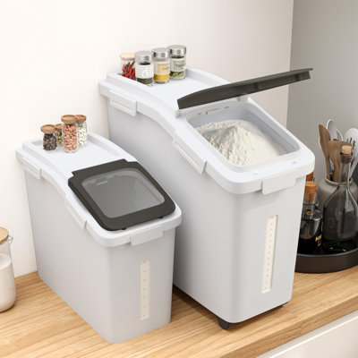 Ensemble de 2 contenants pour aliments (11,4 et 5,8 gallons) avec roulettes, tasse à mesurer et fenêtre de visualisation
