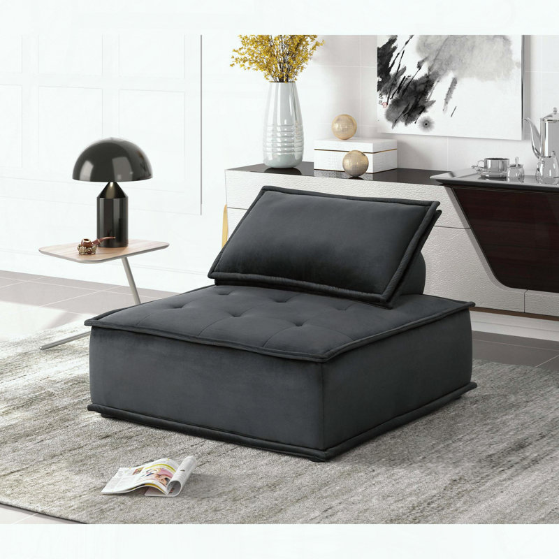 Chaise longue en velours sans accoudoirs - Siège capitonné - Noir