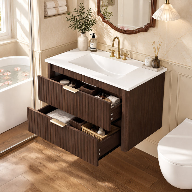 Meuble-lavabo simple 36 po avec comptoir en céramique 36 po, Walnut, 36"W