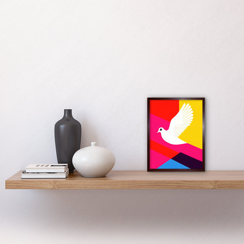 Peace White Dove Geometric Graphic Design - Print, Brown Framed Unframed, 25.9cm H x 20.6cm W x 1.5cm D