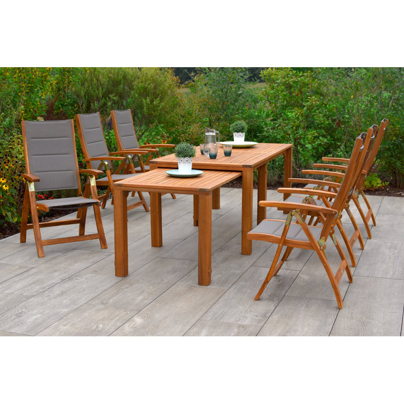 Henryville 6 - Person Acacia Solid Wood Patio Dining Set Extendable Rectangular Table