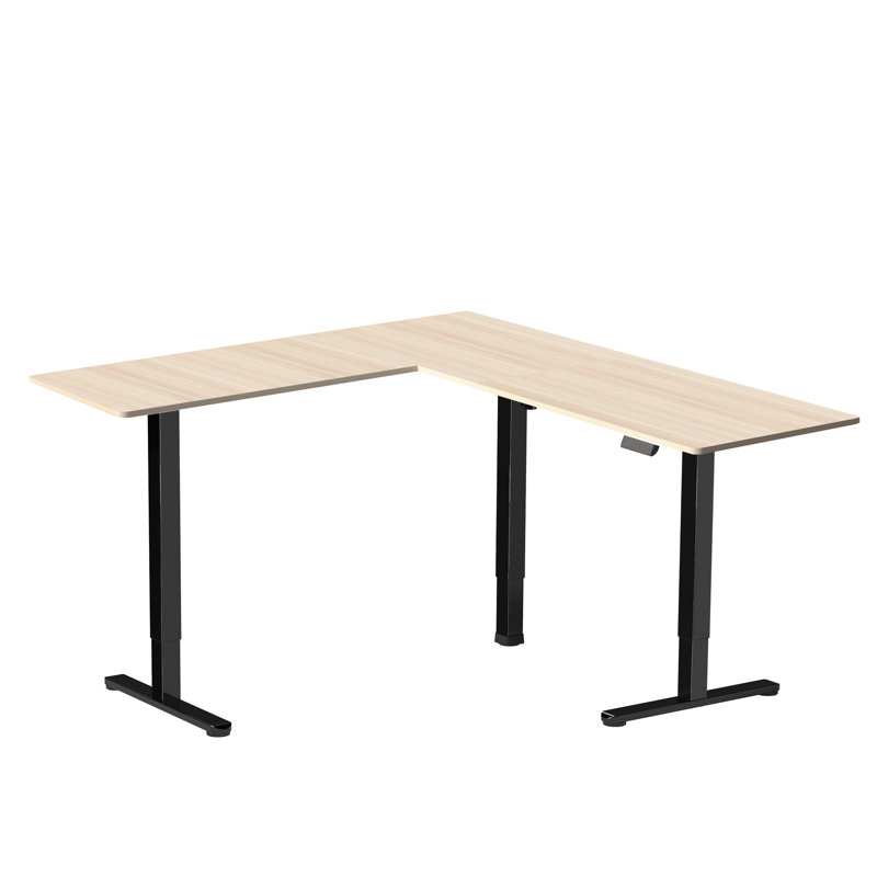 Bureau debout d'angle électrique VIVO, Bois clair / noir, 55 po x 63 po