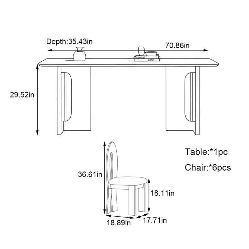 Ensemble de table de salle à manger bi-matière, H 29,52 po x L 70,86 po x l 35,43 po