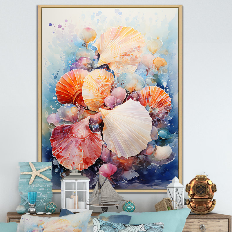 «Seashells Wonders On The Coast II», reproduction sur toile, Cadre naturel flottant, H 32 po x l 16 po x P 1 po