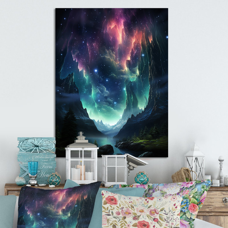 Aurore boréale dansant lumières VI - paysage et nature, art mural en métal, H 20 po x l 12 po x P 1 po